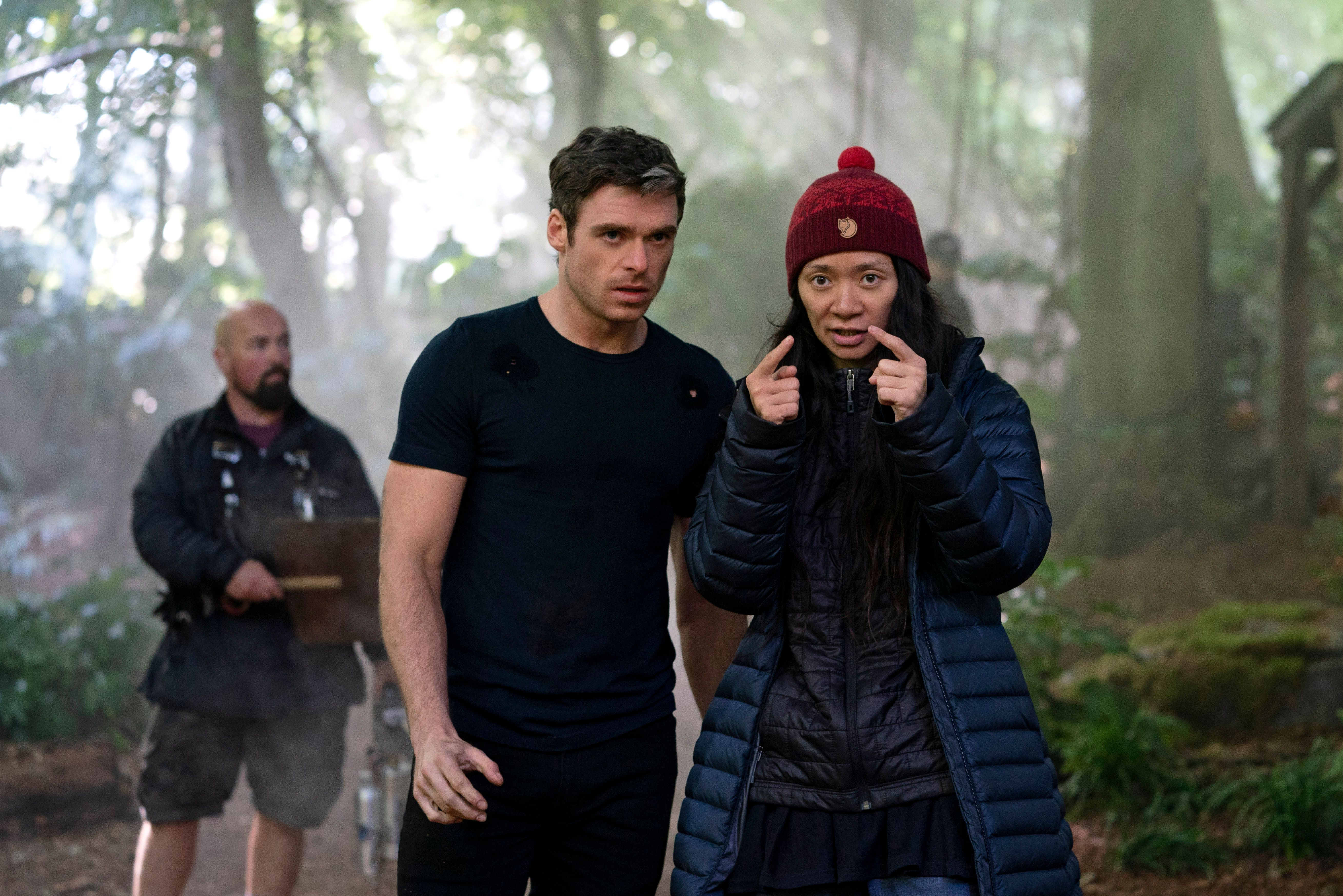 eternals movie image Richard Madden and Chloé Zhao