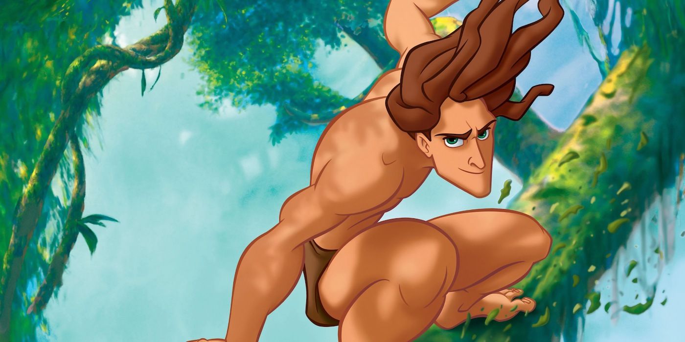 Tarzan sliding down a tree in 1999's Tarzan