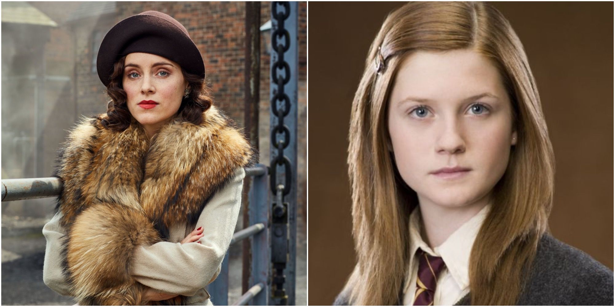 Split image of Ada Shelby (Peaky Blinders) and Ginny Weasley (Harry Potter)