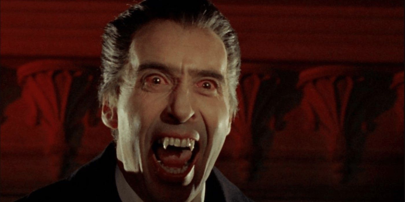 Christopher Lee as Dracula showing his fangs in Dracula: Prince of Darkness