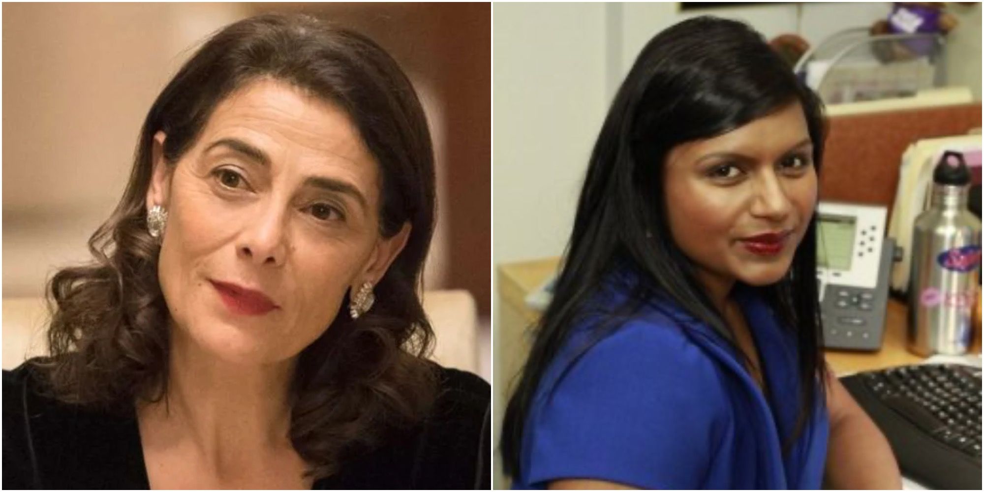 Split image of Marcia Roy (Succession) and Kelly Kapoor (The Office) 