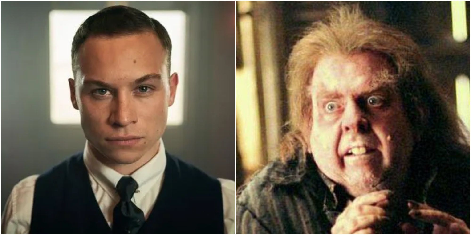 Split image of Michael Gray (Peaky Blinders) and Peter Pettigrew (Harry Potter)