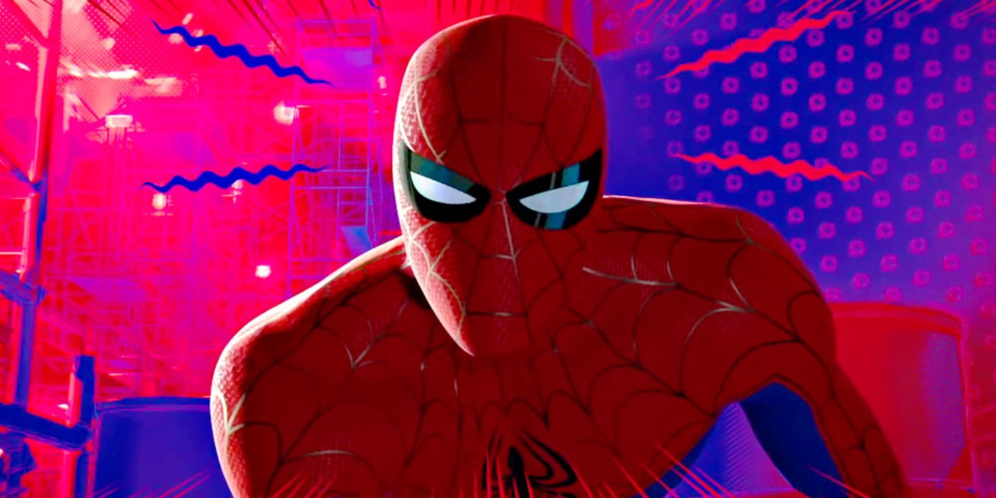 Spider-Man squinting in Spider-Man: Into the Spiderverse.