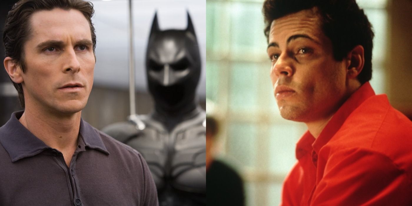 Split image of Bruce Wayne in The Dark Knight and Benicio Del Toro in The Usual Suspects