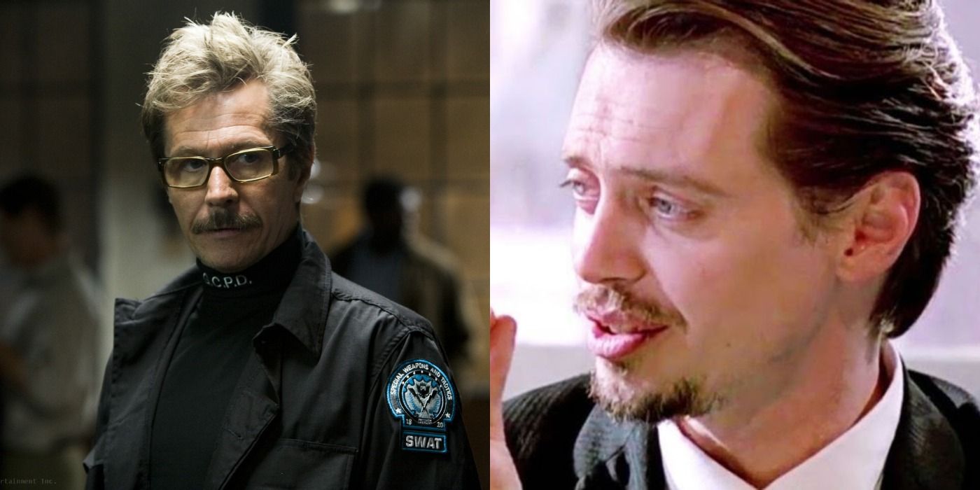 Split image of Commissioner Gordon in The Dark Knight and Steve Buscemi in Reservoir Dogs