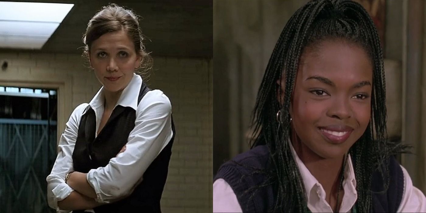Split image of Rachel Dawes in The Dark Knight and Lauryn Hill in Sister Act 2