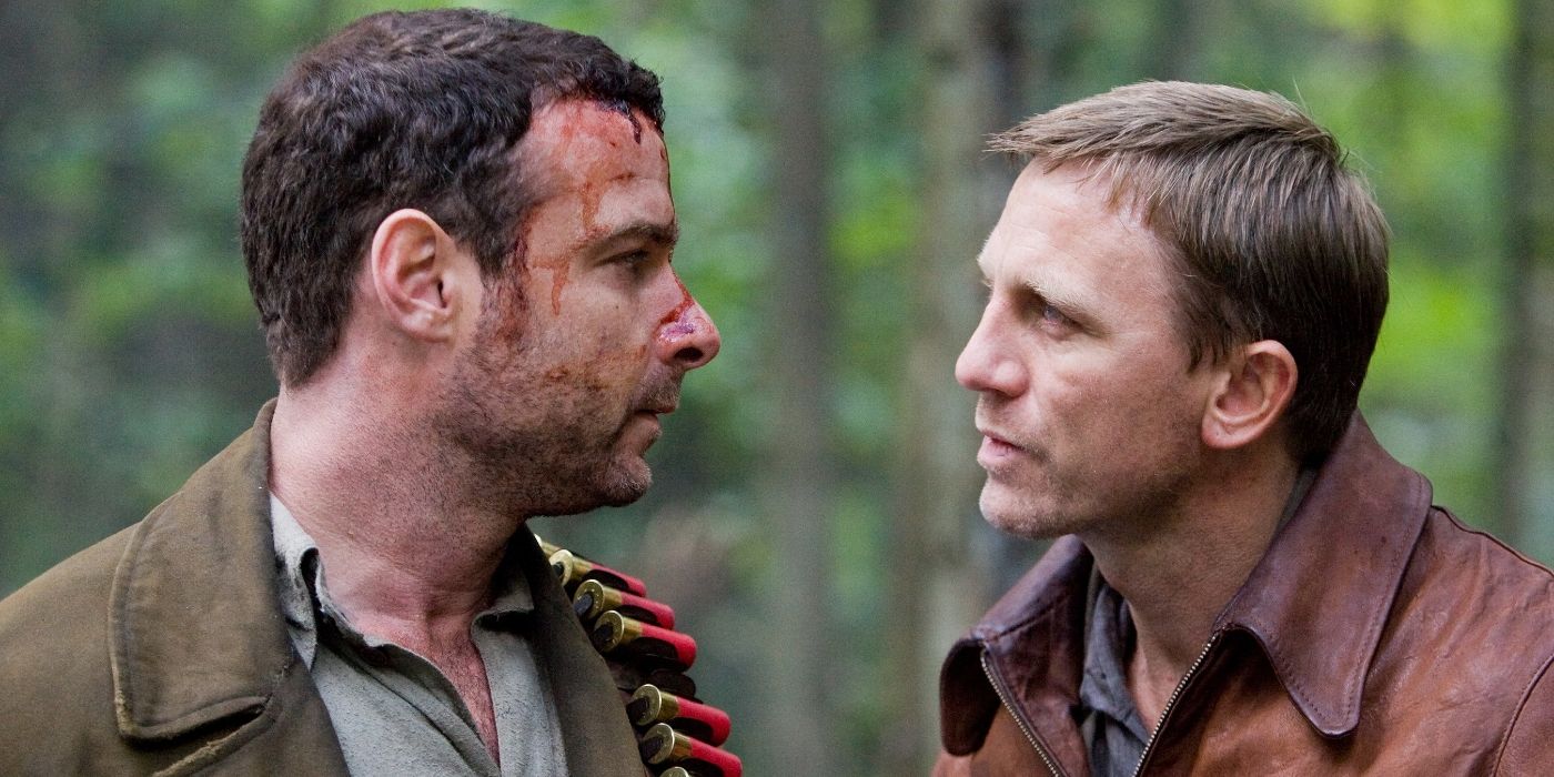 Daniel Craig and Liev Schieber in Defiance looking at eachother