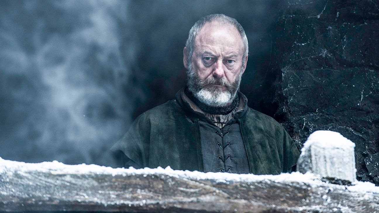 Liam Cunningham as Ser Davos looking down on someone in Game of Thrones