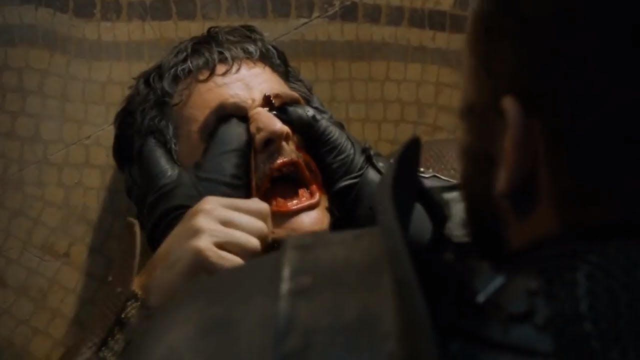 Pedro Pascal as Oberyn Martell getting his eyes gouged out in Game of Thrones