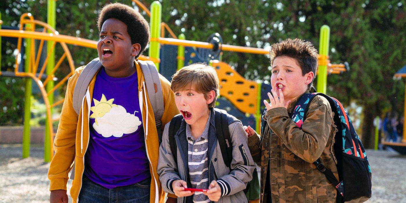 Three young boys screaming at a playground in Good Boys