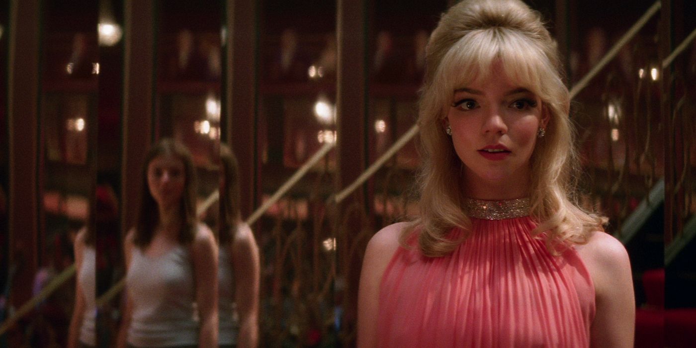 Anya Taylor-Joy as Sandie, a blonde woman in pink dress from 'Last Night in Soho'