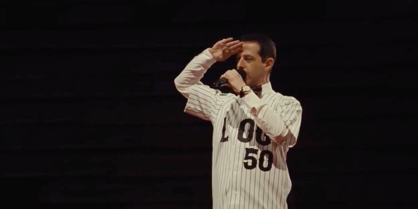 Kendall in baseball jersey, rapping in Succession