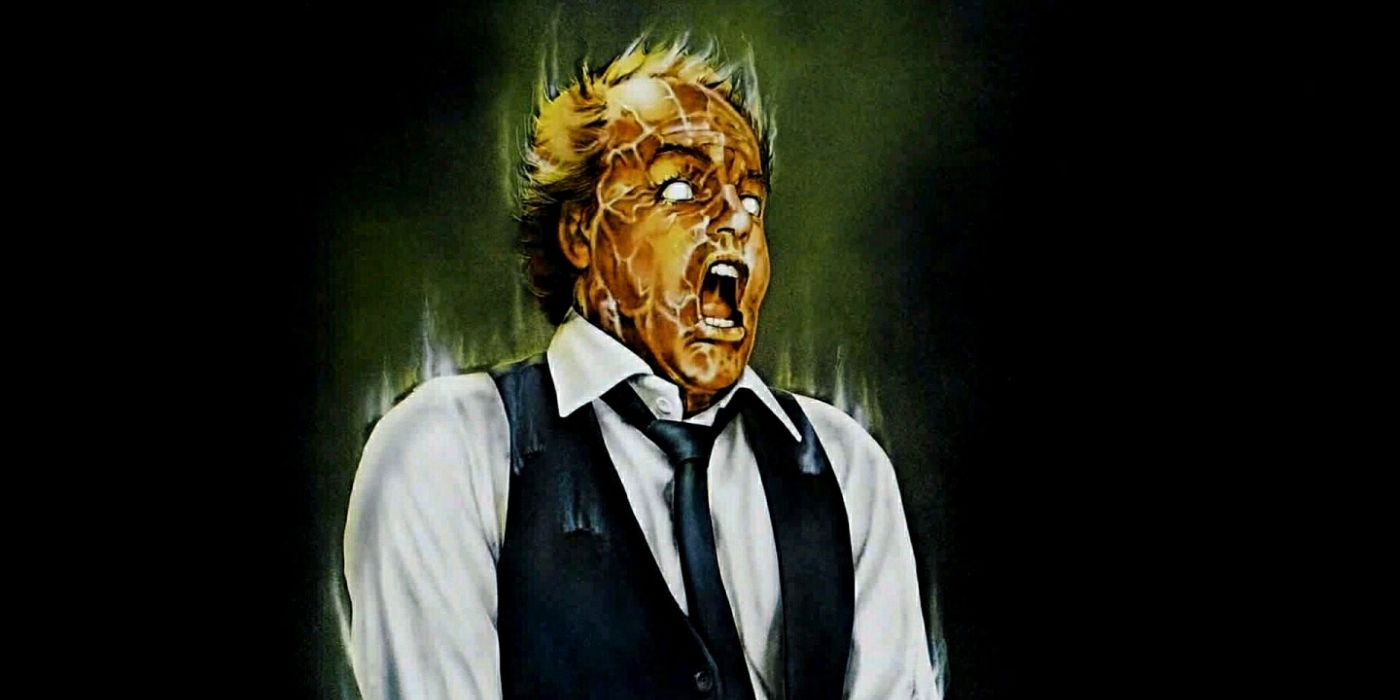 Darryl Revok, played by Michael Ironside, screaming with white eyes in Scanners