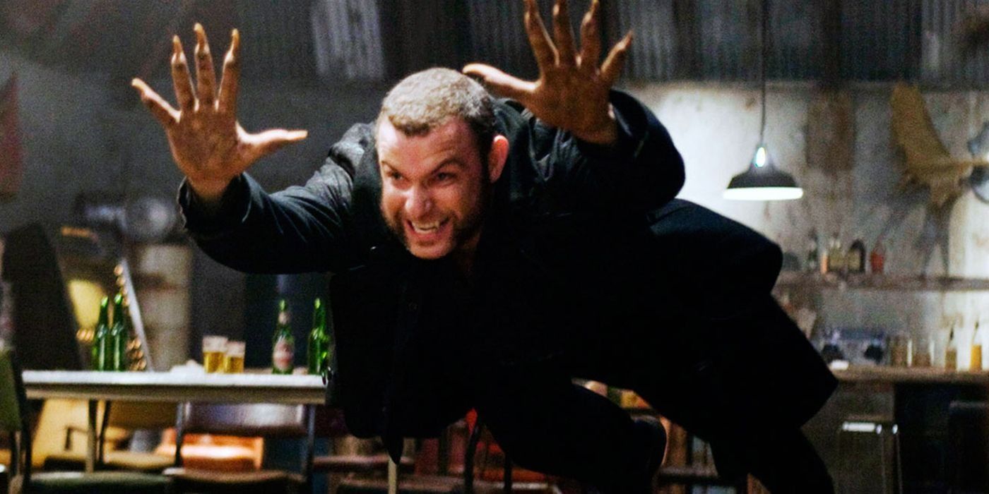 Liev Schreiber leaping forward as Sabretooth in 'X-Men Origins: Wolverine.'