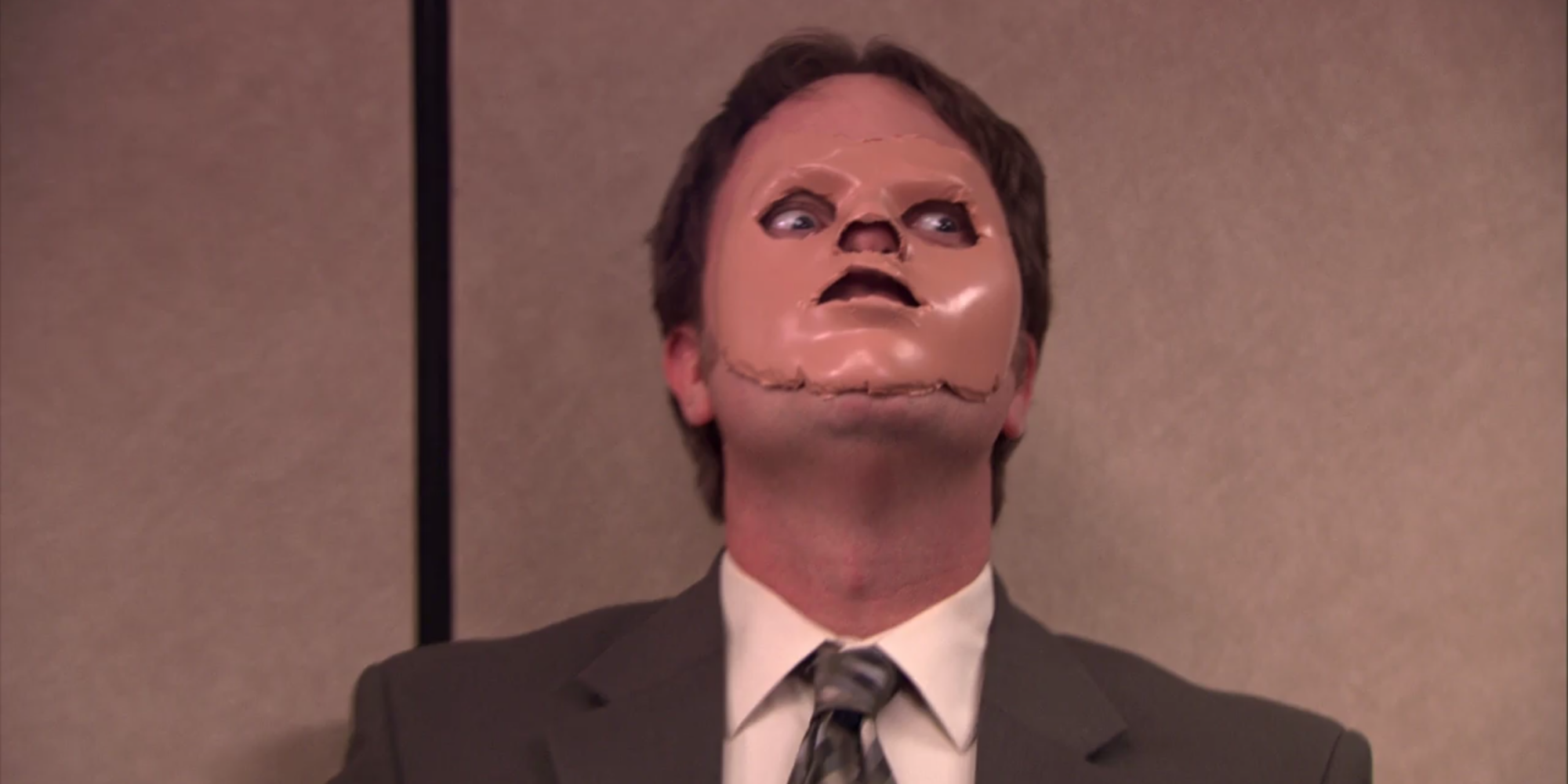 Dwight wears a dummy mask on The Office