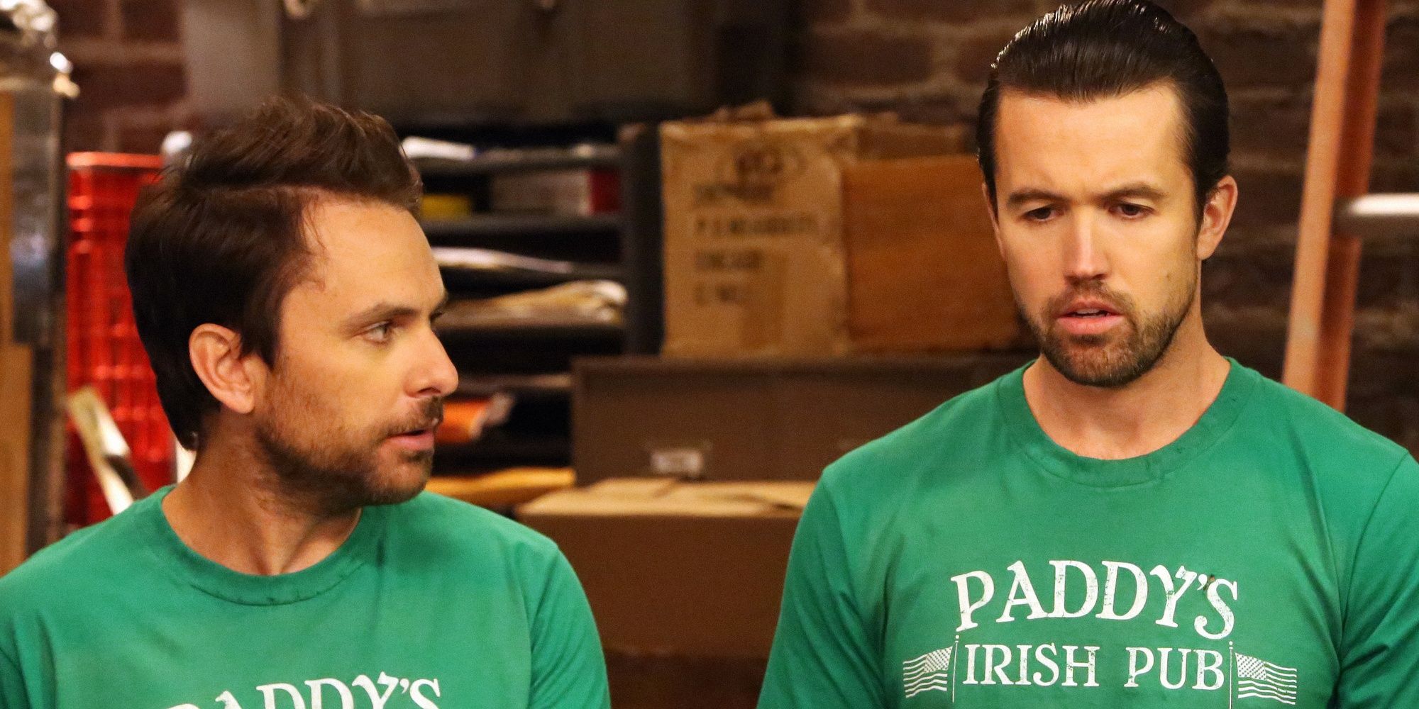 Charlie Day as Charlie and Rob McElhenney as Mac in the It's Always Sunny in Philadelphia episode "Charlie Catches a Leprucaun" 