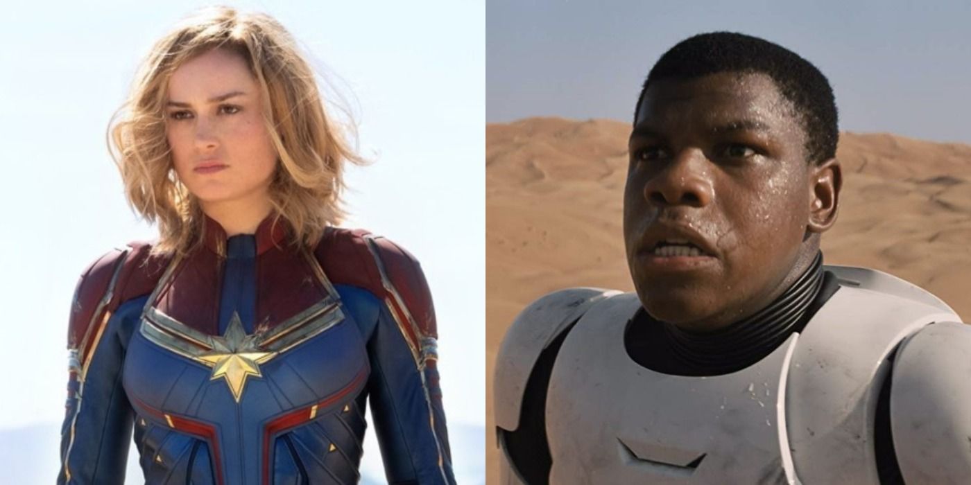Split image of Captain Marvel in the MCU and Finn in Star Wars