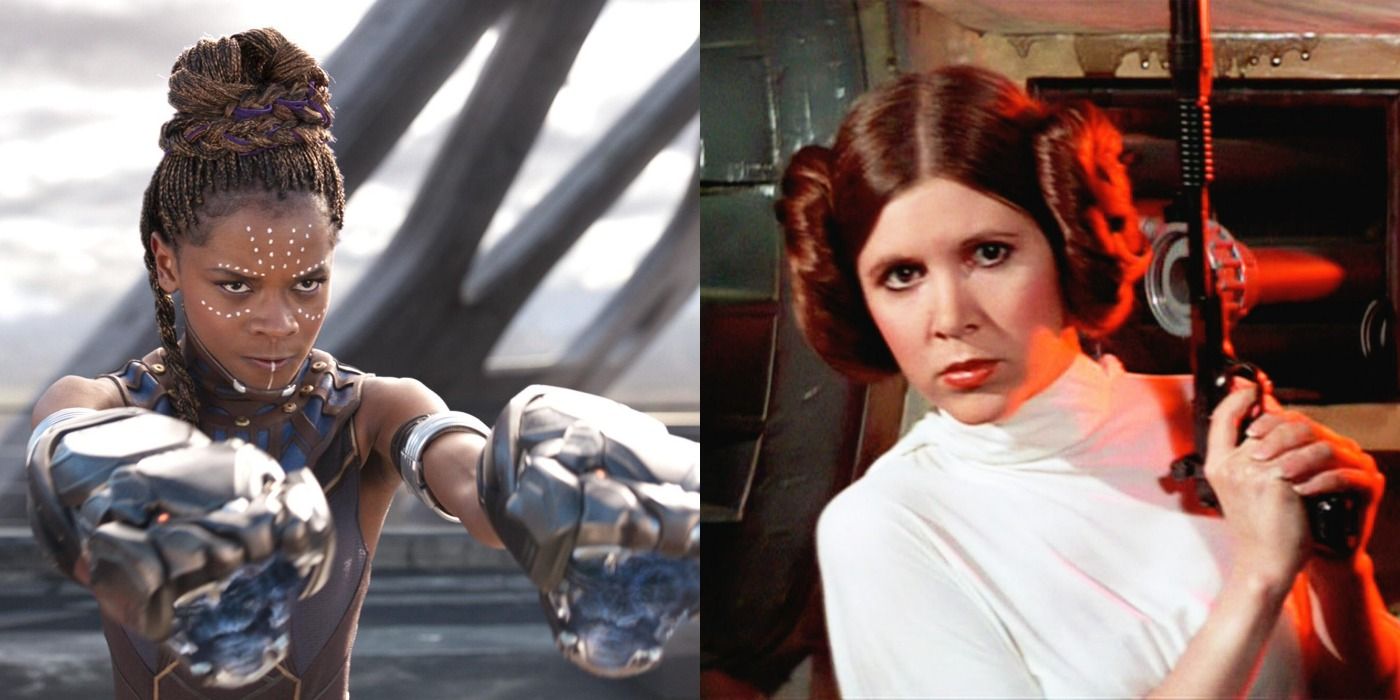 Split image of Shuri in MCU and Leia Organa in Star Wars