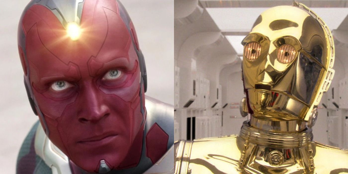 Split image of Vision in the MCU and C-3PO in Star Wars