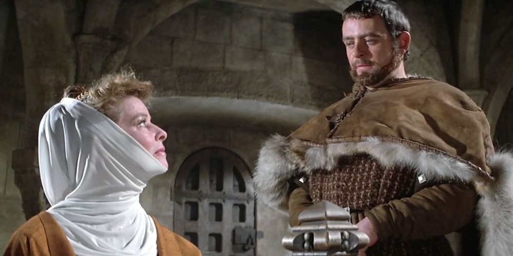 Eleanor of Aquitaine and Henry II look at each other in The Lion in Winter