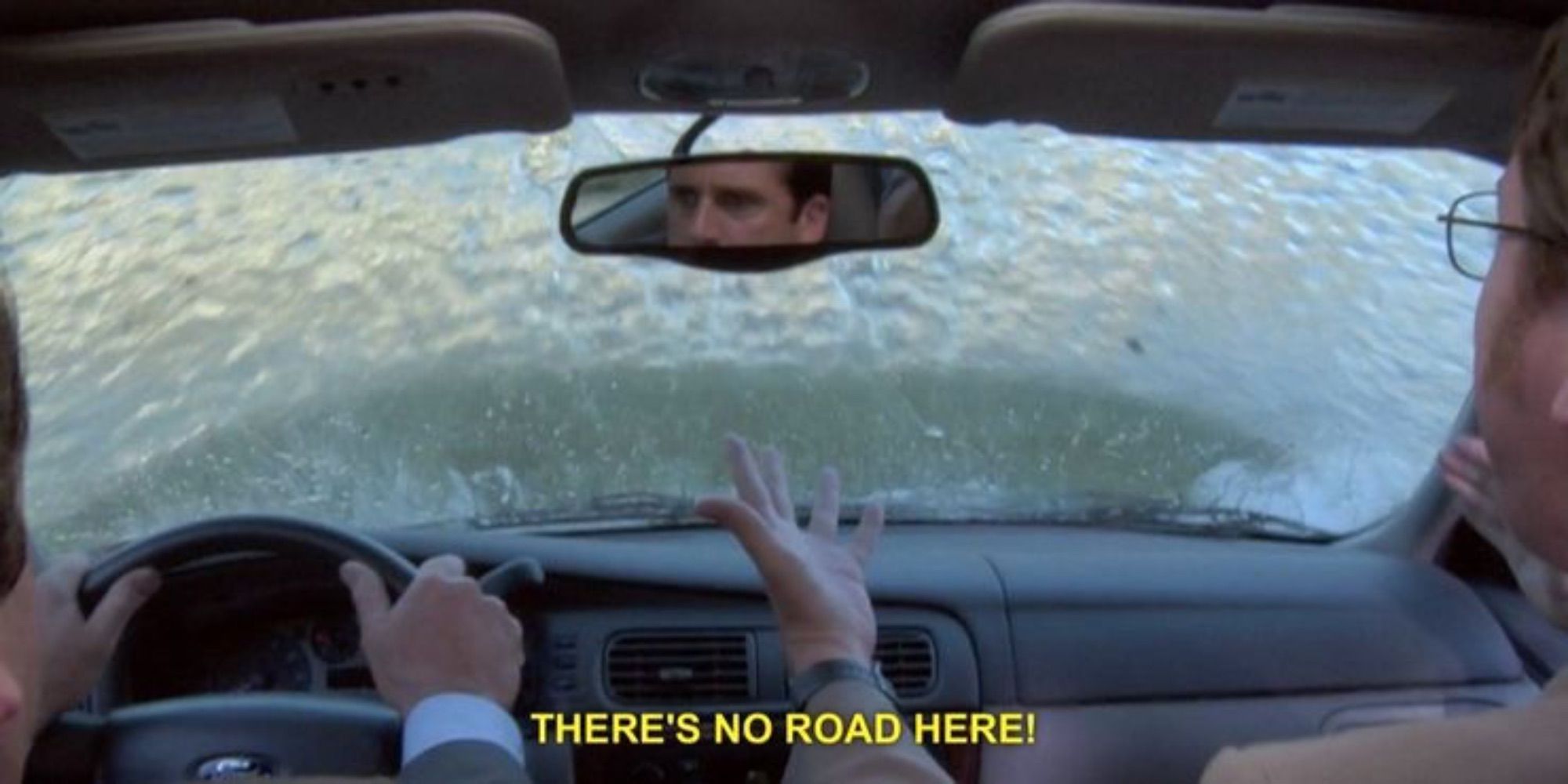 Michael and Dwight drive into a lake in The Office