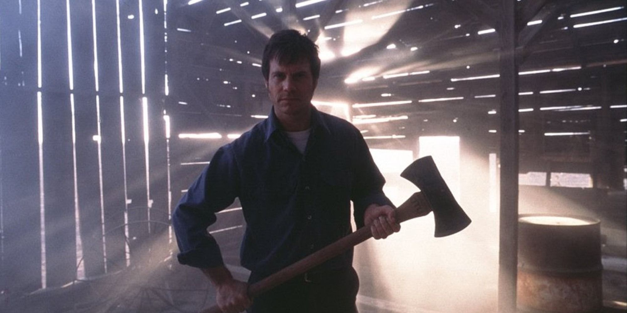 A religious murderer know as the &lsquo;God&rsquo;s Hand Killer&rsquo; wields an axe in shed in Frailty