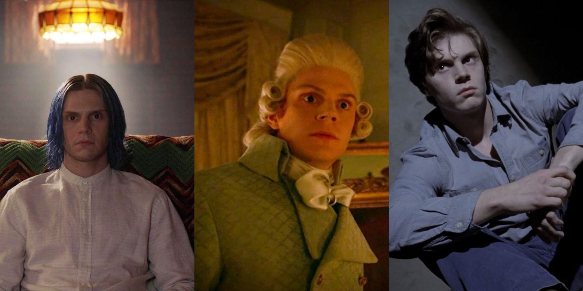 Split image showing Evan Peters as different characters in American Horror Story
