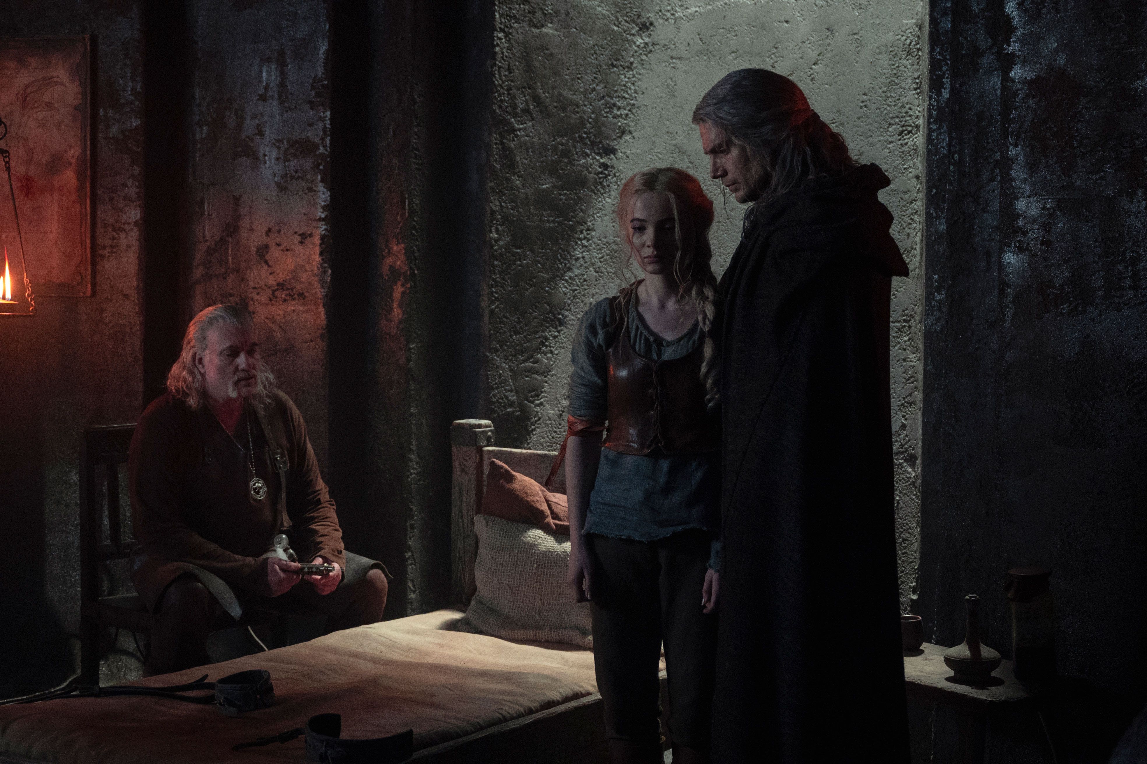 Henry Cavill, Freya Allen and Kim Bodnia in The Witcher