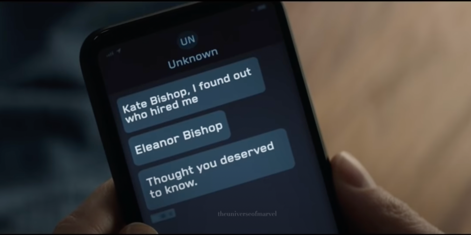 Texts from Yelena to Kate warning her about Kingpin and Eleanor (Hawkeye)