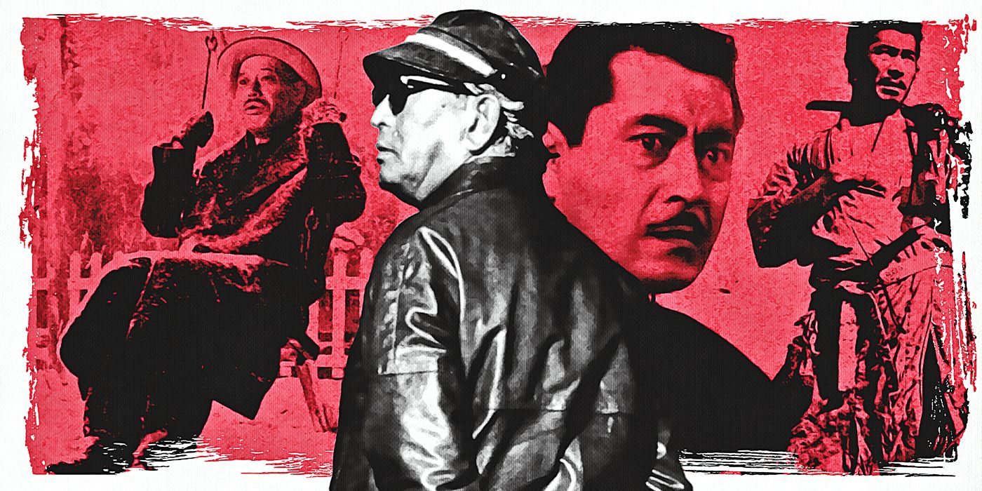Blended image showing Akira Kurosawa with characters of his films.