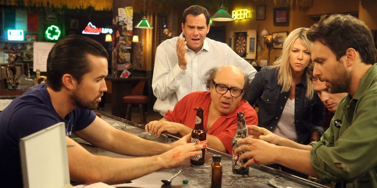 The gang drinks beer at the bar in It's Always Sunny In Philadelphia