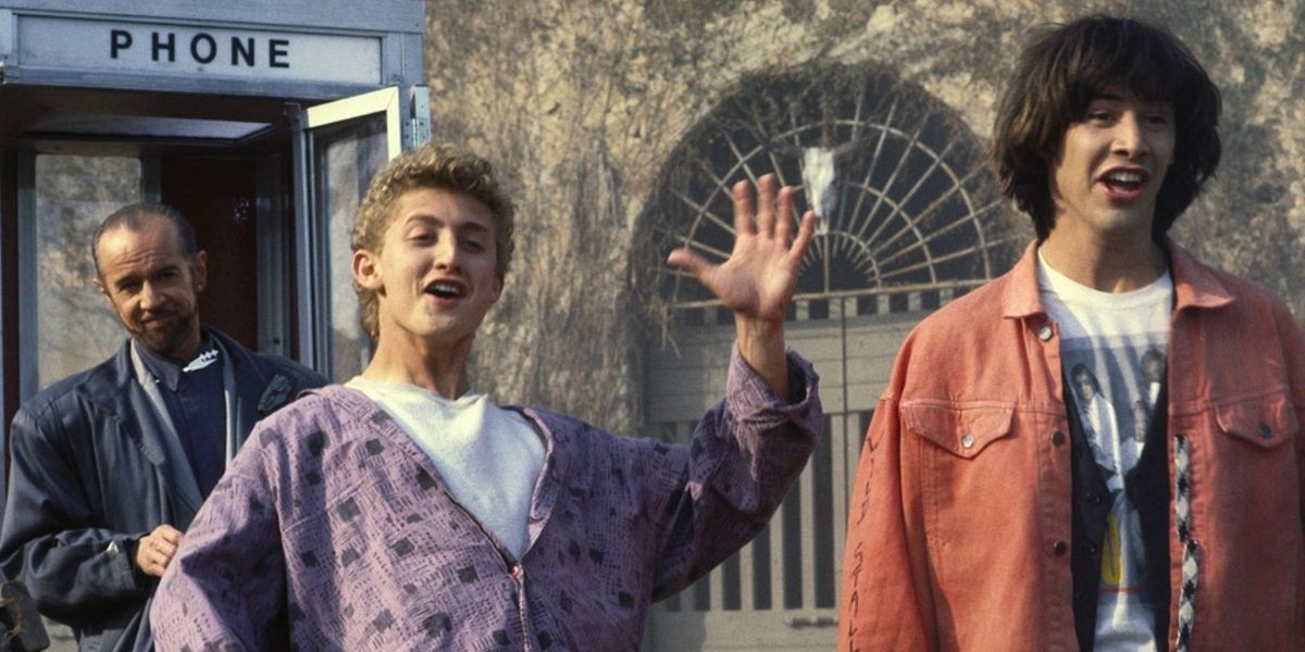 George Carlin, Alex Winter, and Keanu Reeves in Bill &amp; Ted&rsquo;s Excellent Adventure (1989)