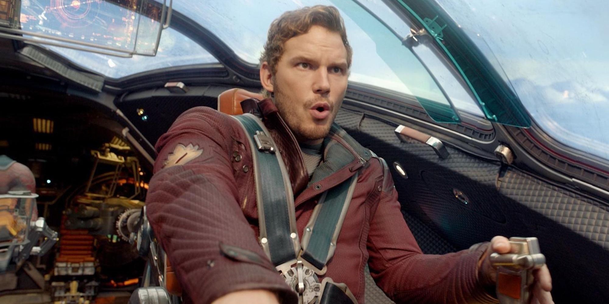 Guardians of the Galaxy Peter Quill piloting ship