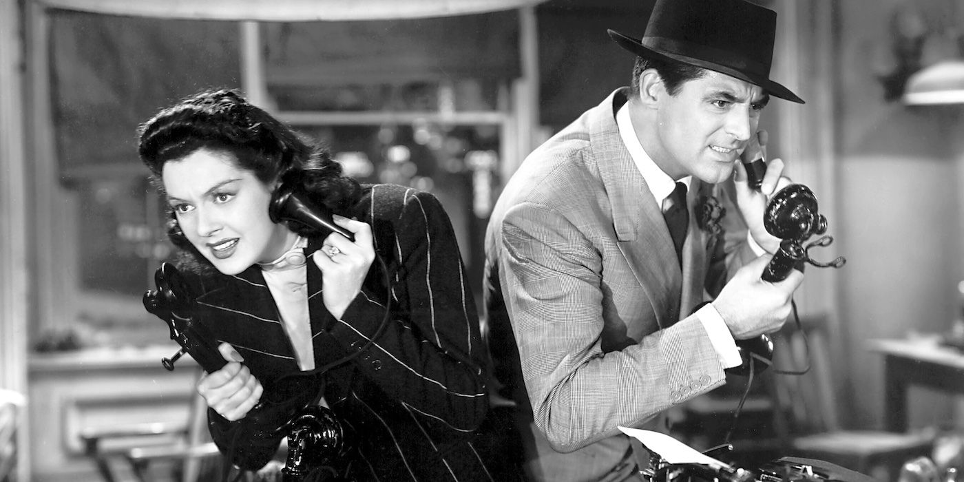 Cary Grant as Walter Burns and Rosalind Russell as Hildy Johnson in His Girl Friday