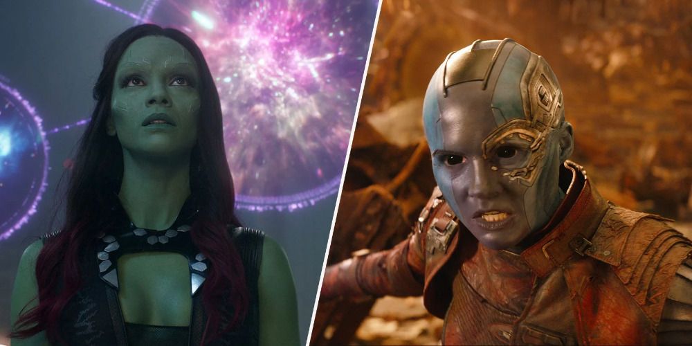 Split Image of Nebula and Gamora from Guardians of the Galaxy