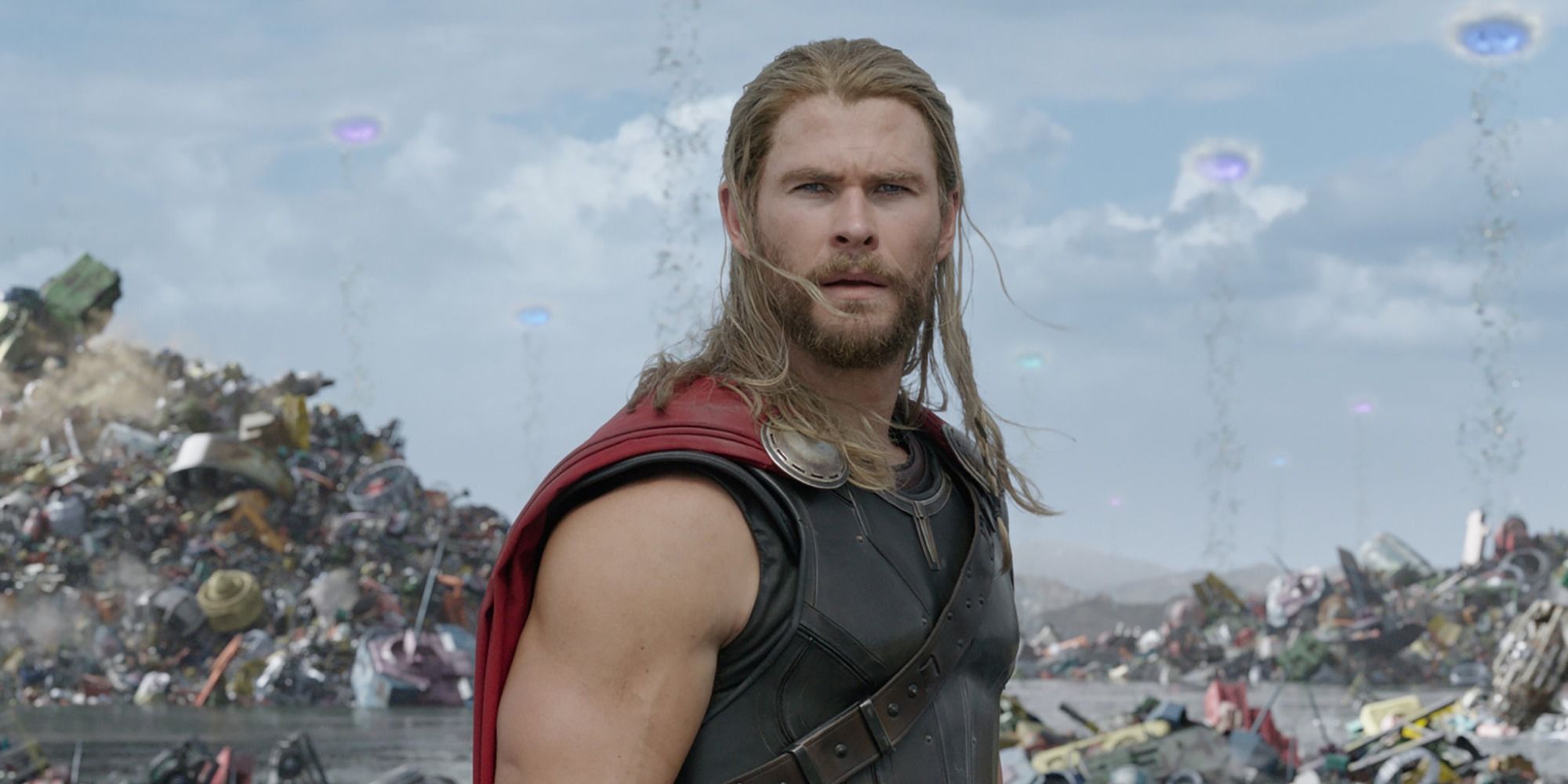 Thor standing in junkyard on trash planet Sakaar