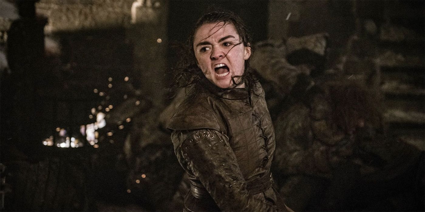 Maisie Williams as Arya Stark, screaming in battle in Game of Thrones