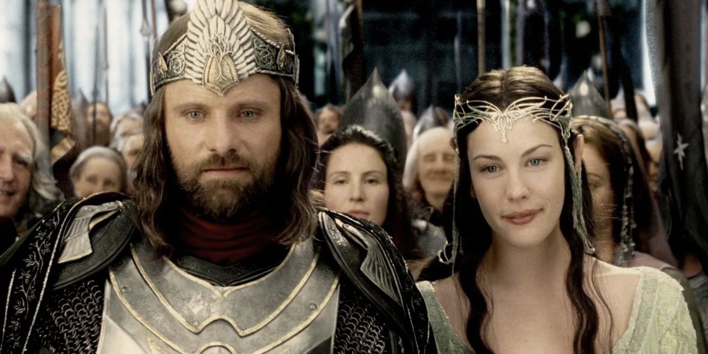 Viggo Mortensen dans le rôle d'Aragorn et Liv Tyler dans celui d'Arwen dans Le Seigneur des Anneaux : Le retour du roi