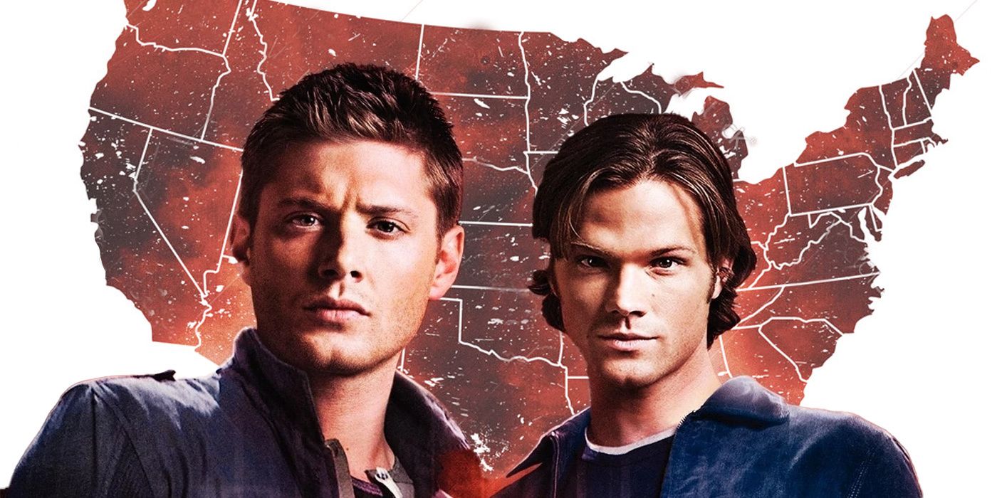 Sam and Dean from Supernatural over a map of the United States