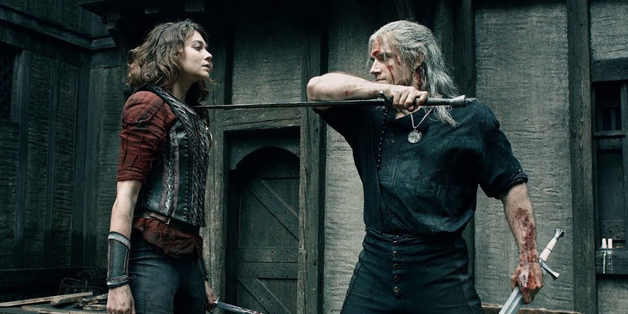 Renfri and Geralt in Netflix's The Witcher