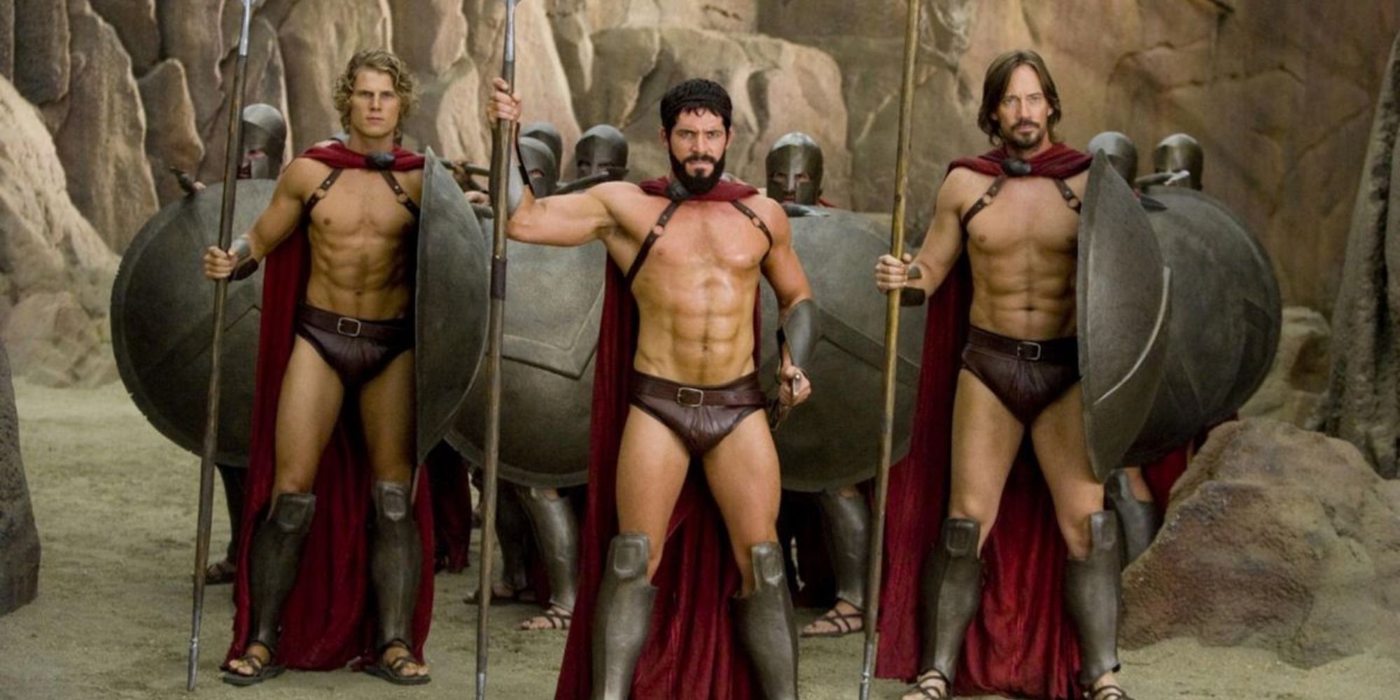 Three Spartans standing next ot each other in Meet the Spartans