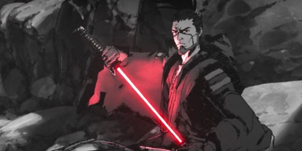 Ronin wielding a katana-like lightsaber in 'Star Wars: Visions', "The Duel"