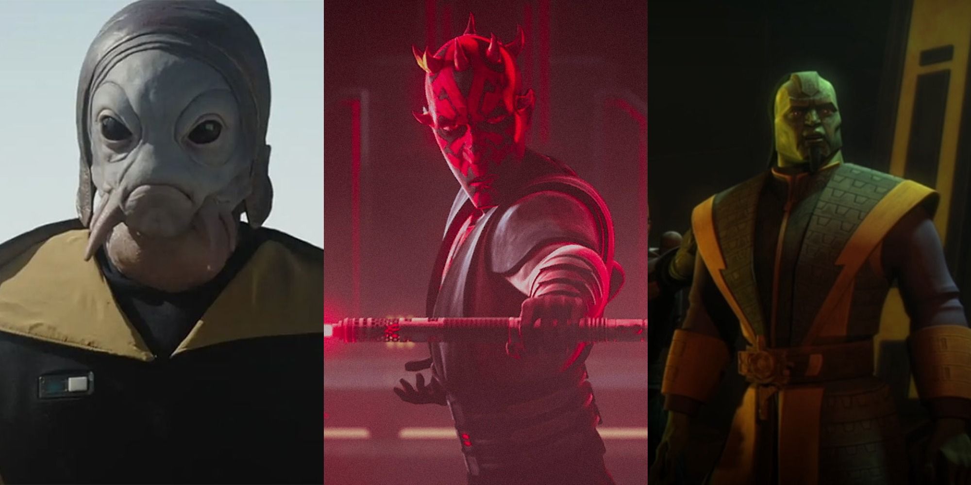 A collage of a Pyke, Maul, and a member of Black Sun.