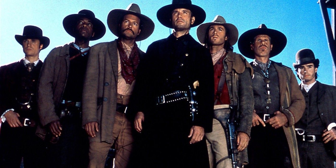 The Seven—played by Anthony Starke, Rick Worthy, Dale Midkiff, Michael Biehn, Eric Close, Ron Perlman, and Andrew Kavovit—in 'The Magnificent Seven' television series.