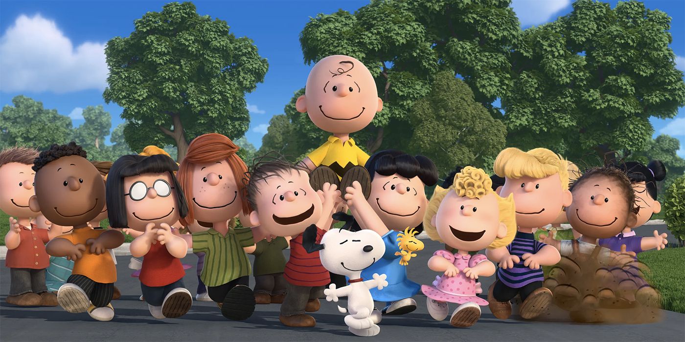Charlie Brown being carried around by his friends in The Peanuts Movie