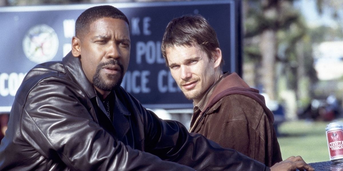 Still of Denzel Washington and Ethan Hawke in Training Day