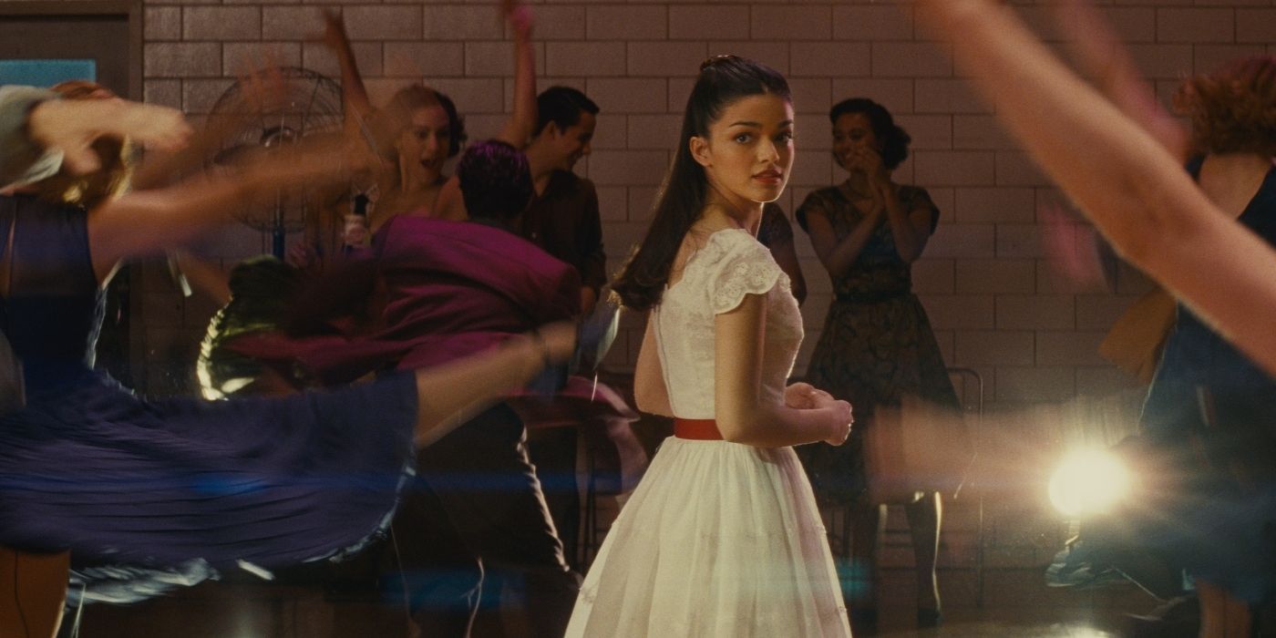 Rachel Zegler as Maria looking back on a dance floor in Steven Spielberg's West Side Story (2021)