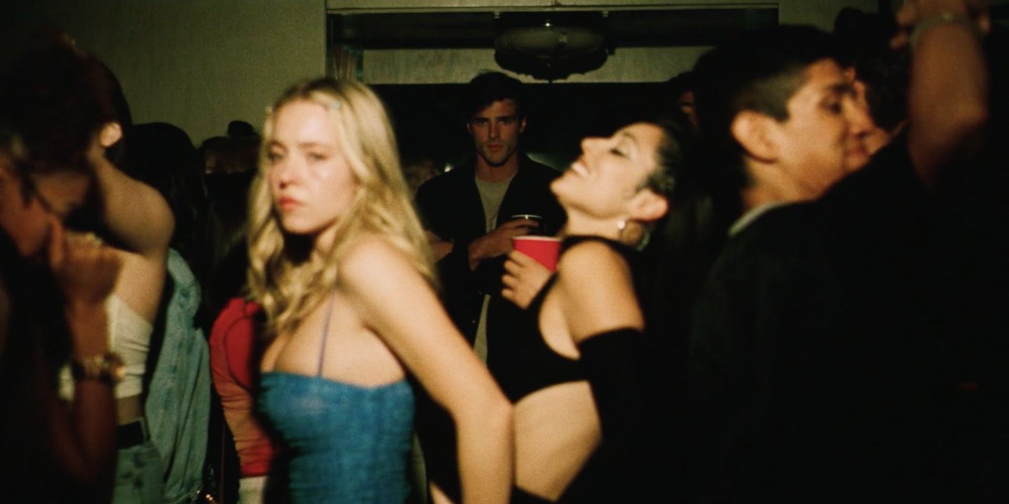 A still from Euphoria, featuring Nate, Cassie, and Maddy.