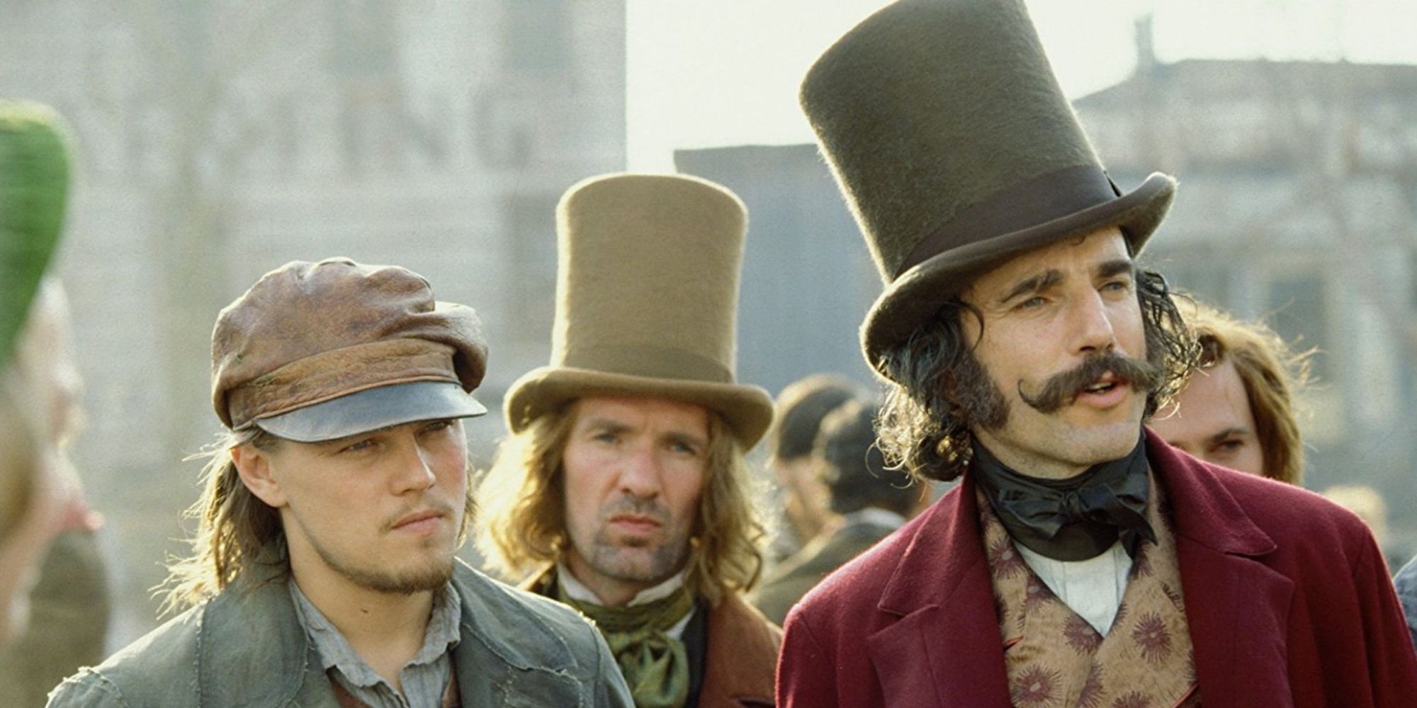 Amsterdam Valon and Bill &ldquo;The Butcher&rdquo; Cutting in a crowd looking in the same direction in Gangs of New York.