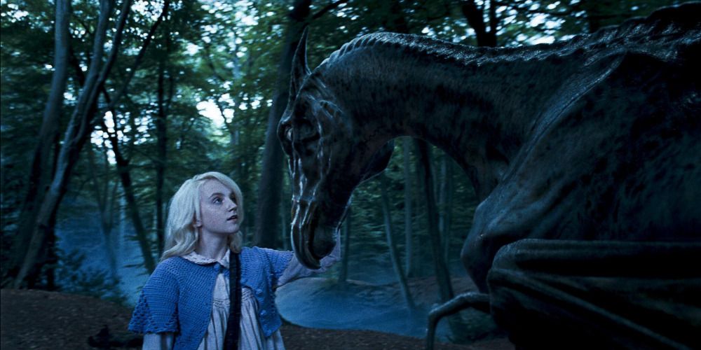 Luna Lovegood, played by Evanna Lynch, and Thestral in 'Harry Potter and the Order of the Phoenix.'